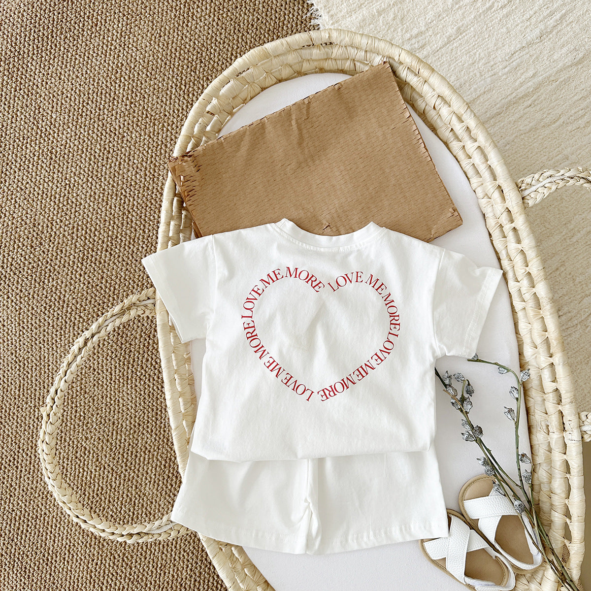 Heart Printing Short Sleeve Two-piece Set