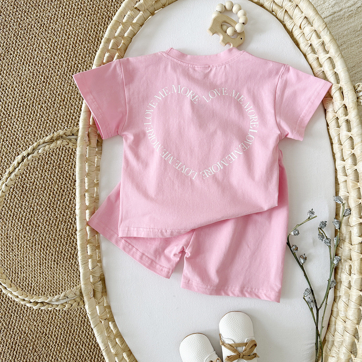 Heart Printing Short Sleeve Two-piece Set