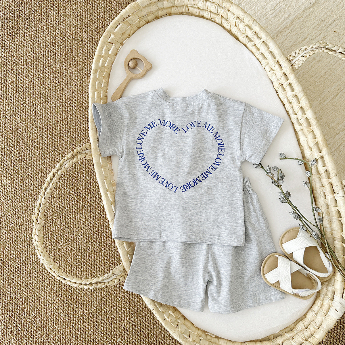 Heart Printing Short Sleeve Two-piece Set